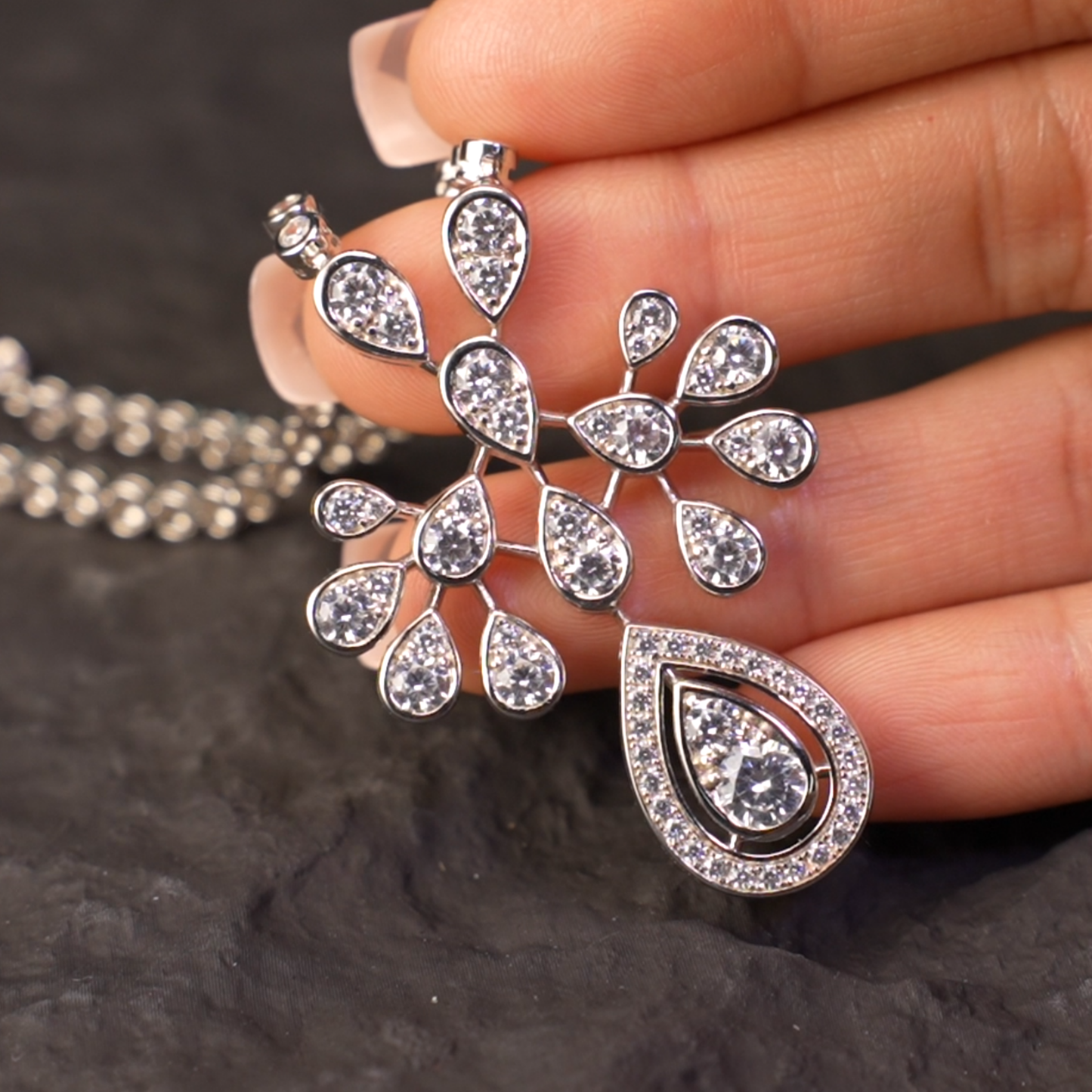 Teardrop Silver Earrings with Zircon, Handmade Luxury Earrings for Women, Wedding Jewelry