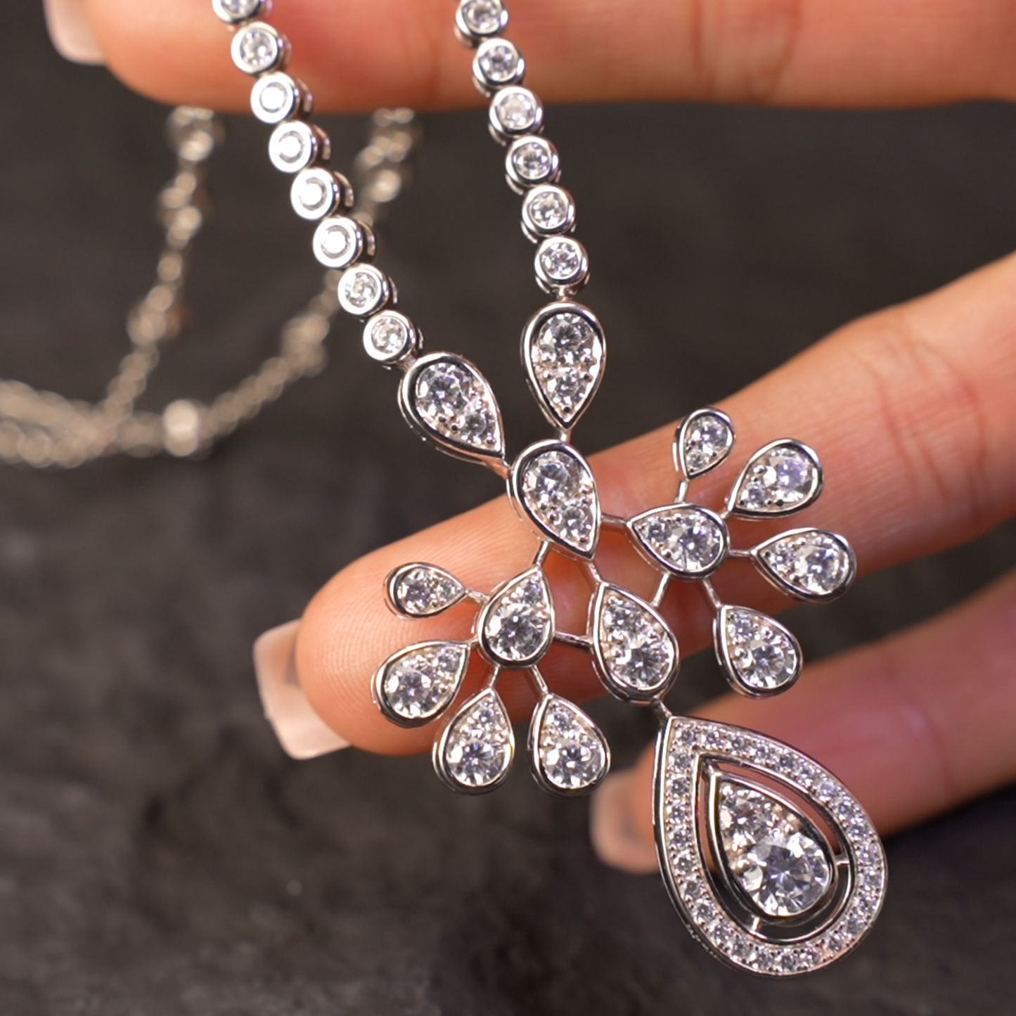 Teardrop Silver Earrings with Zircon, Handmade Luxury Earrings for Women, Wedding Jewelry