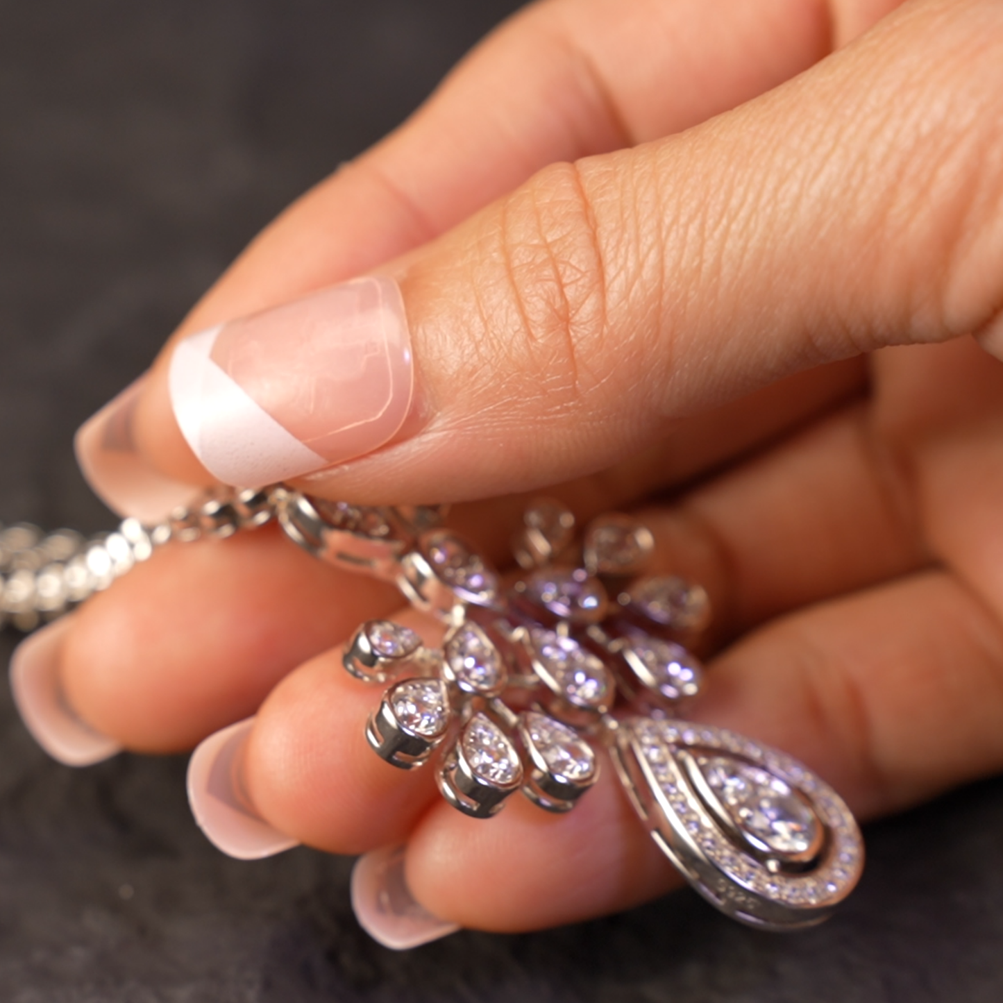 Teardrop Silver Earrings with Zircon, Handmade Luxury Earrings for Women, Wedding Jewelry