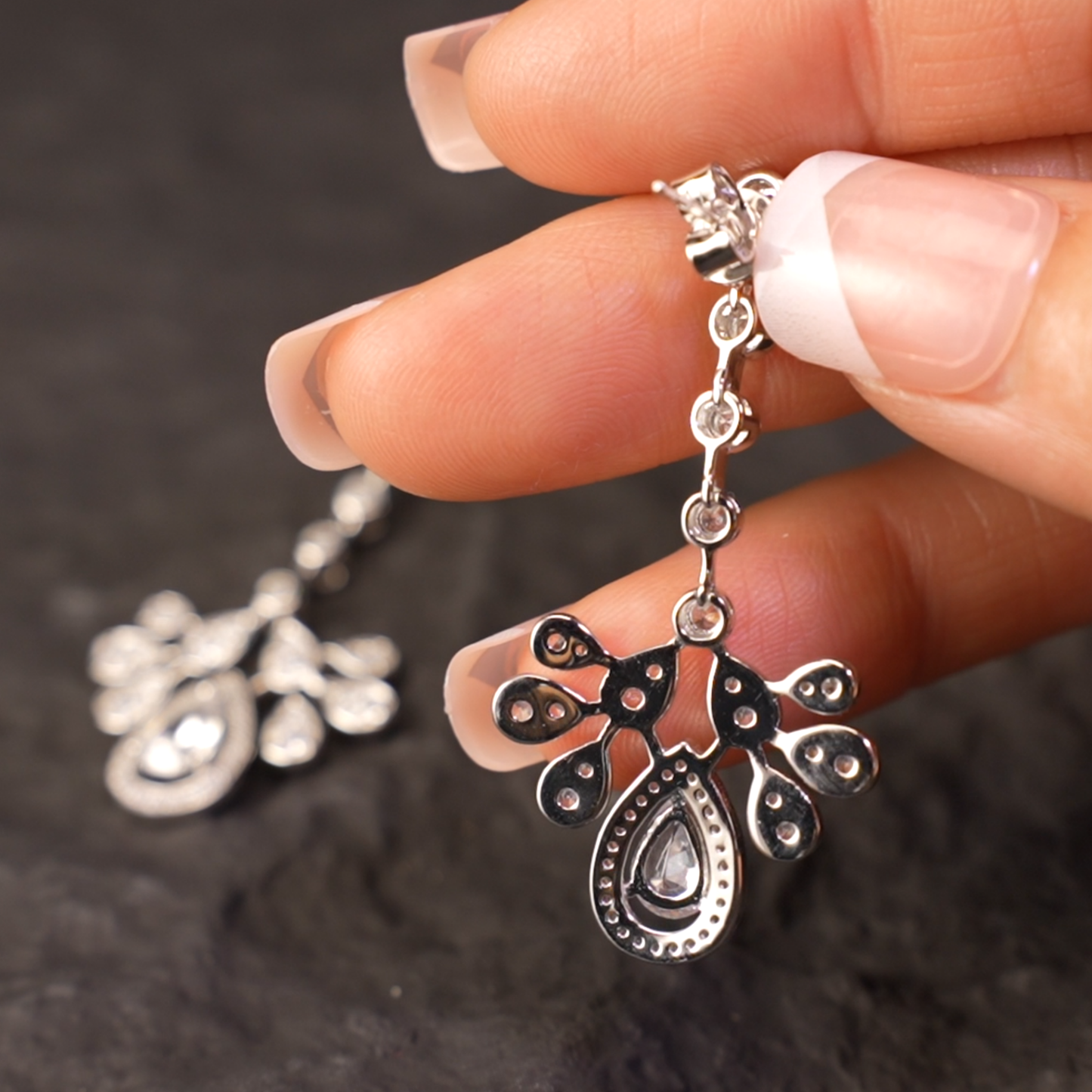 Teardrop Silver Earrings with Zircon, Handmade Luxury Earrings for Women, Wedding Jewelry