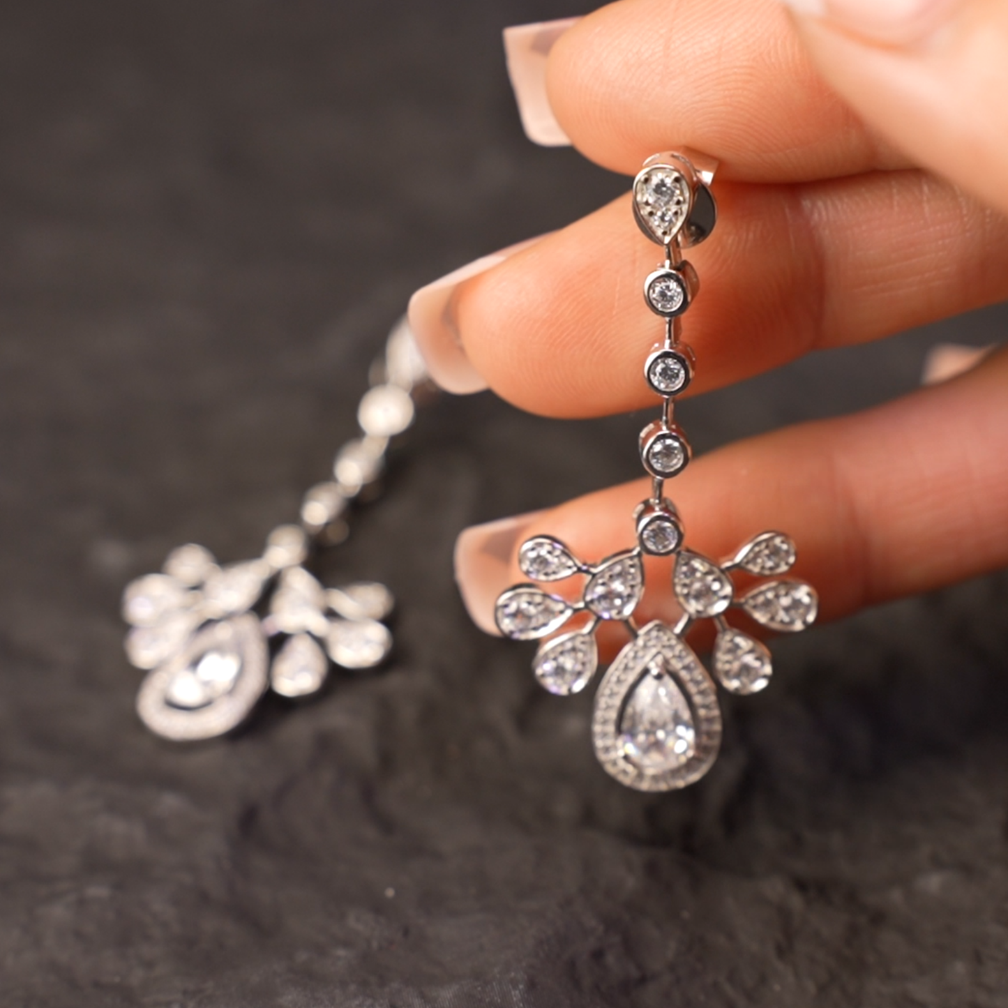Teardrop Silver Earrings with Zircon, Handmade Luxury Earrings for Women, Wedding Jewelry