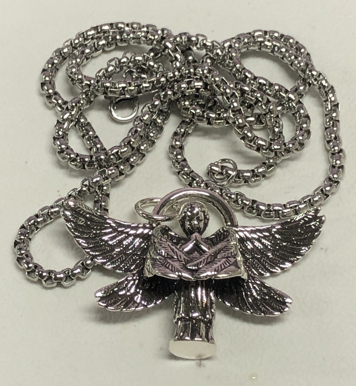 Praying Angel Pendant Necklace – Gothic Guardian Jewelry for Men & Women, Angel Charm with Open Wings, Spiritual Gift