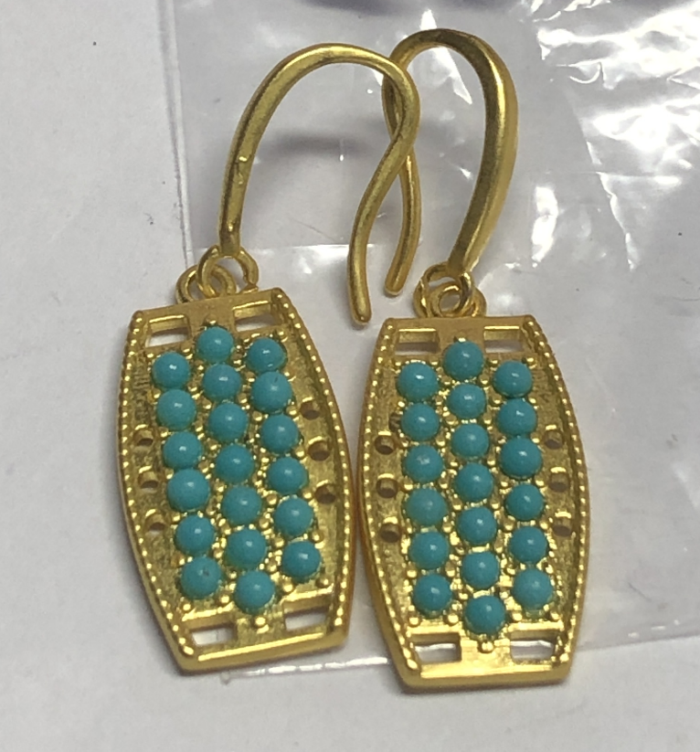 Vintage Türkis Ohrringe, Handgemachte Amulett Stil Ohrringe, Boho Ethno Lange Ohrringe für Frauen