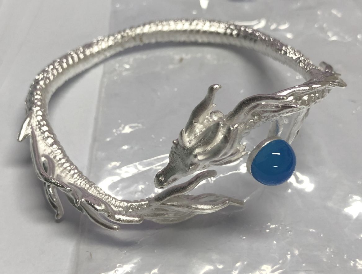 Oriental Dragon Bracelet in 925 Sterling Silver with Blue Gemstone | Mythic Totem Jewelry | Gift for Men Seeking Power & Protection