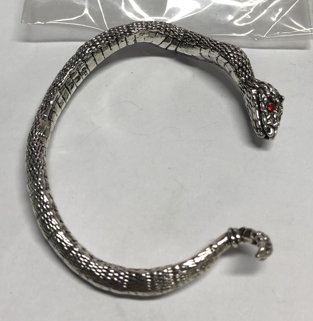 Snake Bracelet 925 Sterling Silver | Gothic Totem Jewelry | Red Eye Open Bangle for Spiritual Protection
