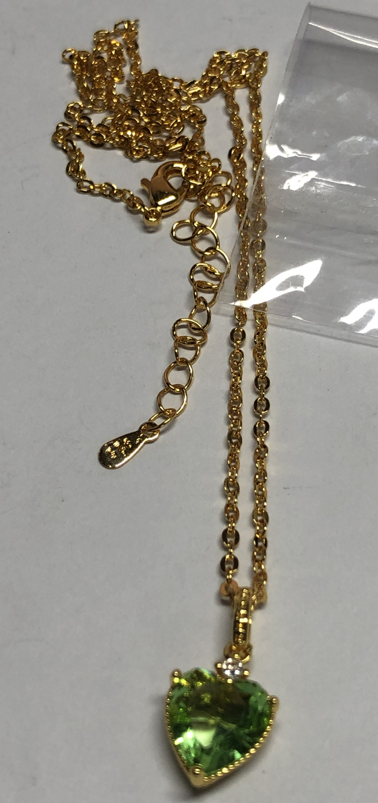 Gold Heart Pendant Necklace with Green Gemstone | Sweet Dainty Jewelry | Lightweight Romantic Gift for Her