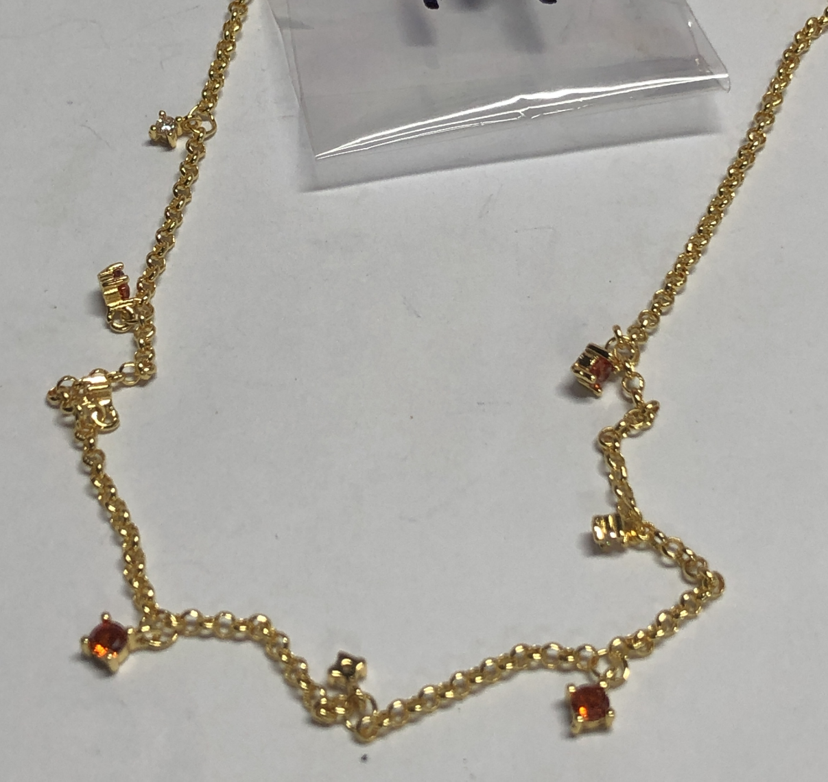 Gold Beaded Chain Necklace with Orange Gemstones | Lightweight Sparkle Jewelry | Gift for Her