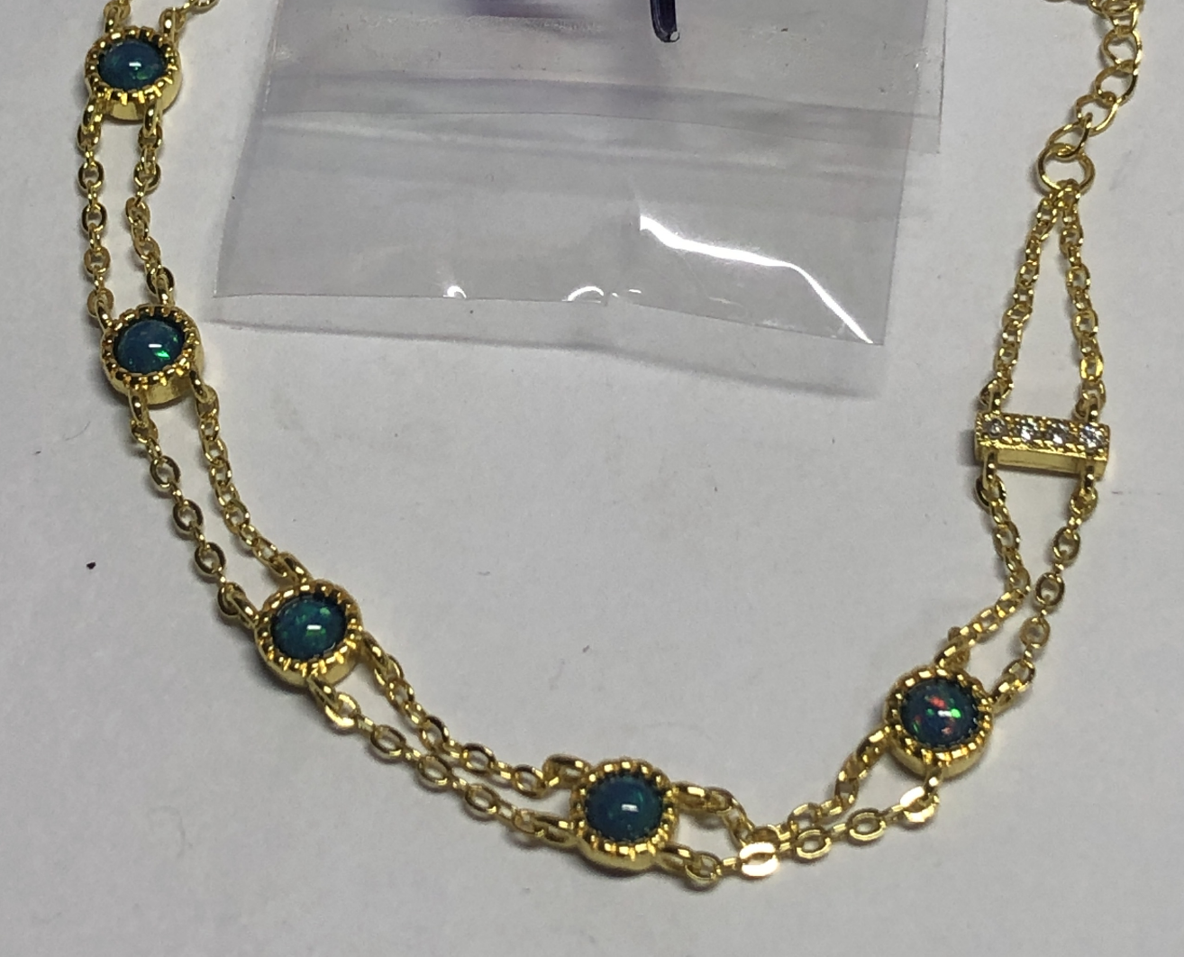 Aurora Blue Double Chain Bracelet, Adjustable Layered Gem Link Jewelry, Minimal Elegant Gift for Her