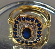 Blue Sapphire Halo Ring – Vintage Royal Style Statement Jewelry for Anniversary Gift