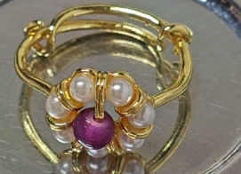 Floral Wish Ring with Purple Center Gem and Pearl Halo – Elegant Gift for Her