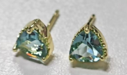 Triangular Aqua Gemstone Stud Earrings – Minimalist Gold-Plated Dainty Earrings