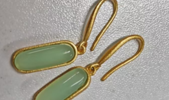 Gold Drop Earrings with Long Oval Light Green Gemstone – Minimalist Elegant Design
