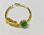 Gold Cat Green Gemstone Open Ring | Adjustable Size | Symbol of Luck & Protection