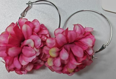 Boho Pink Flower Hoop Earrings for Beach & Party