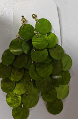 Handmade Green Shell Disc Drop Earrings Bohemian Tropical Style Summer Jewelry