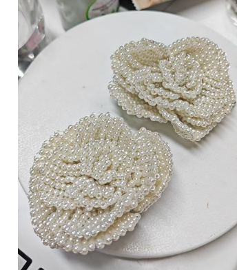 Handmade Pearl Flower Stud Earrings – Vintage Elegant 3D Floral Wedding Jewelry