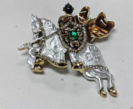 Medieval Knight Horse Brooch, Vintage Armor Style Jewelry