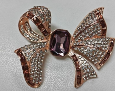 Rose Gold Bow Brooch Romantic Vintage Gemstone Pin for Wedding & Party