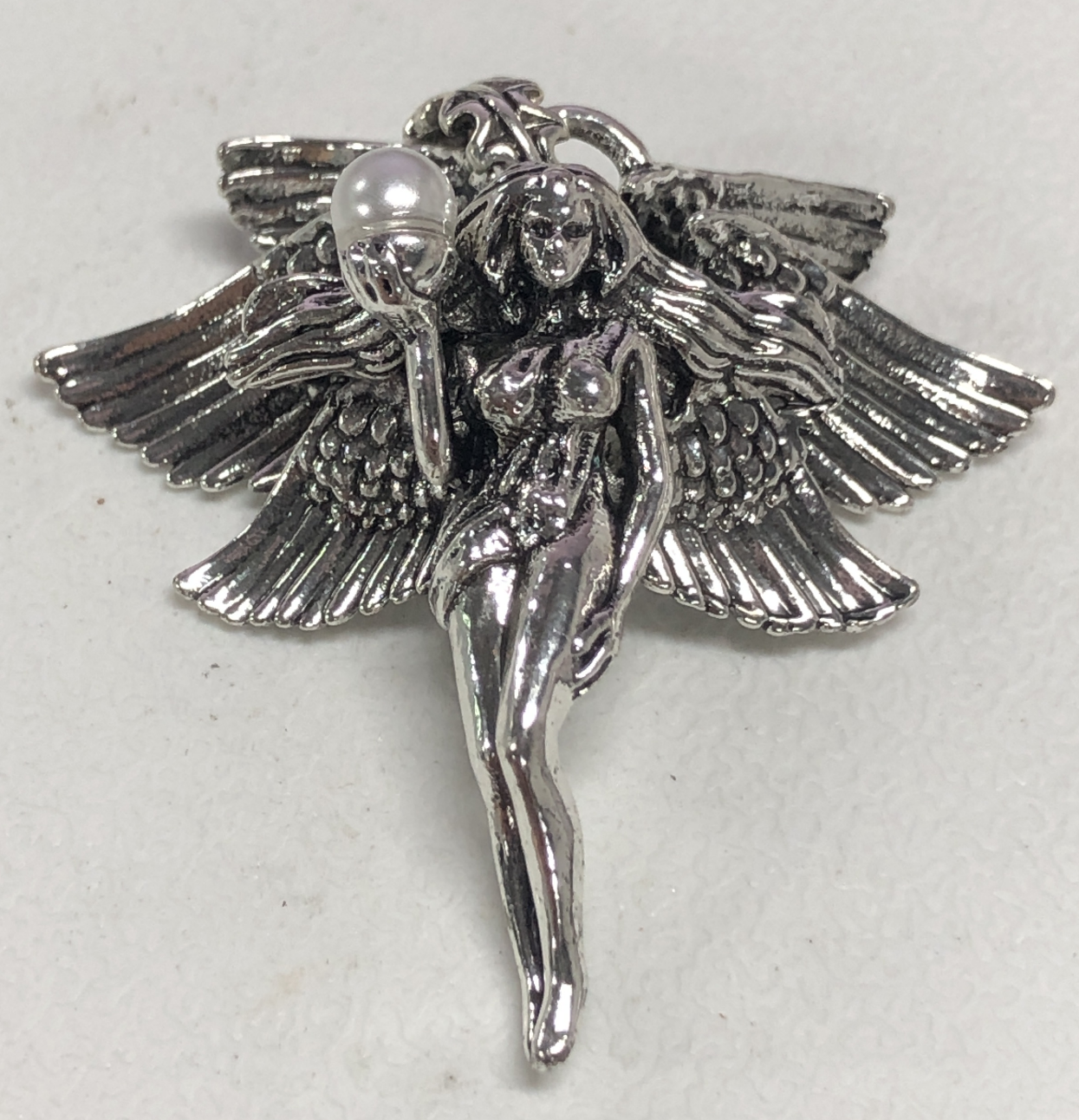 Winged Goddess Pendant | Mystical Amulet Necklace | Vintage Artistic Sculpted Charm | Handmade Statement Jewelry