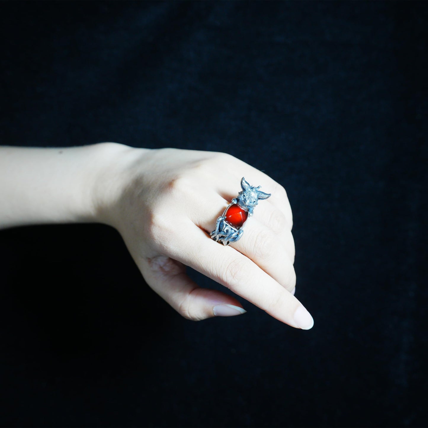 Fox Ring Garnet Protection Talisman | Fantasy Animal Jewelry | Handmade Nature Spirit Ring | Woodland Amulet for Inner Desire