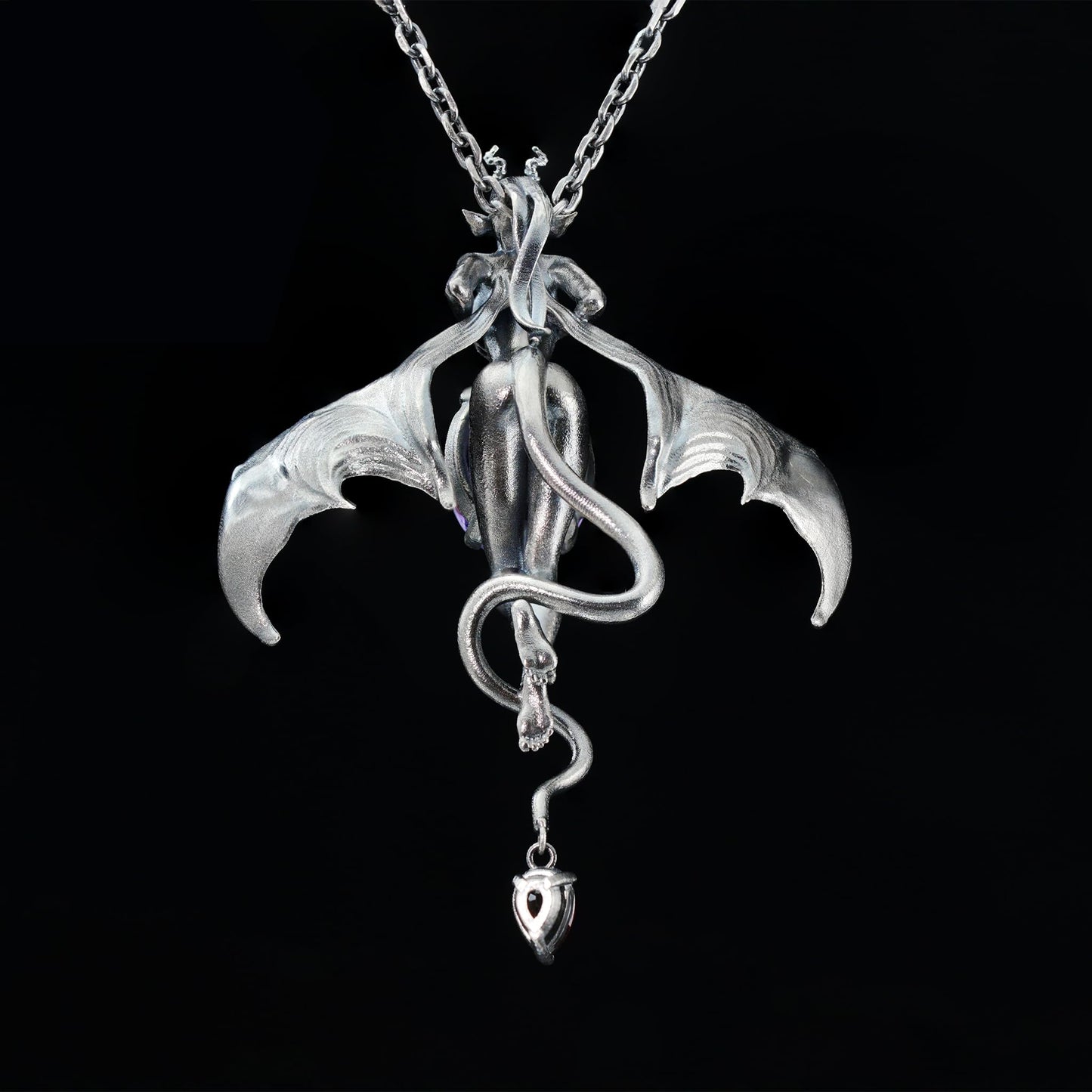 Handcrafted Silver Demon Wing Pendant Necklace | Mystical Banshee Jewelry Symbolizing Strength, Power & Mystery | Unique Gift for Her