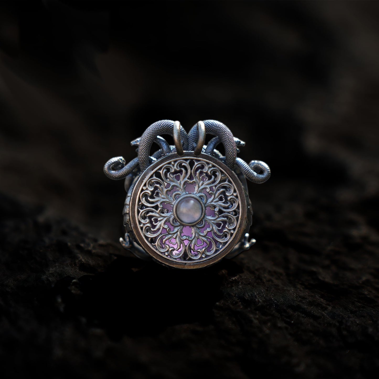 Medusa Amethyst Jewelry Set | 925 Sterling Silver Pendant, Ring & Bracelet | Gothic Mythology-Inspired Handmade Statement Jewelry Gift