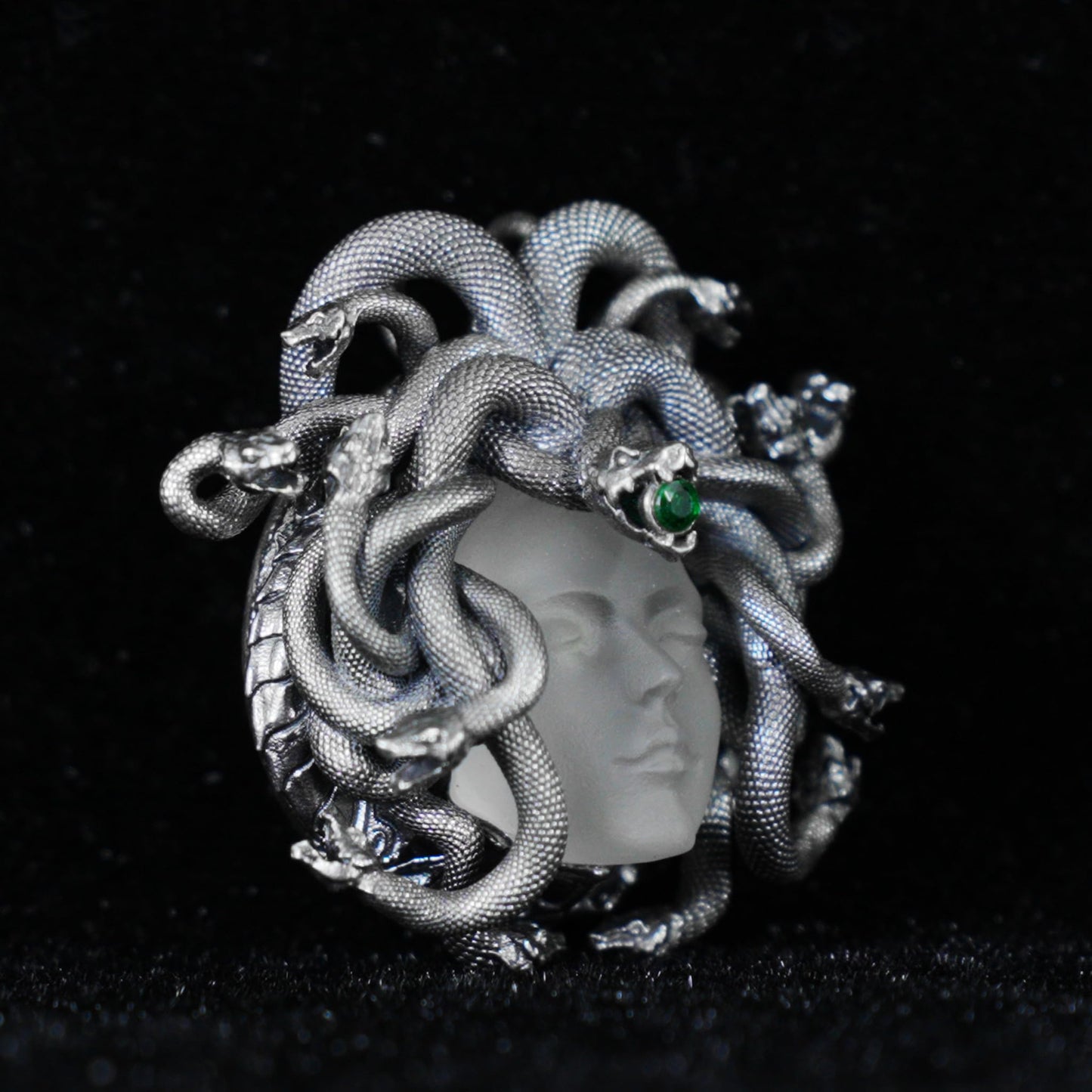 Sleeping Eye Medusa Pendant | 925 Silver Goddess Amulet with Quartz & Emerald | Symbol of Inner Wisdom, Stillness & Spiritual Awakening