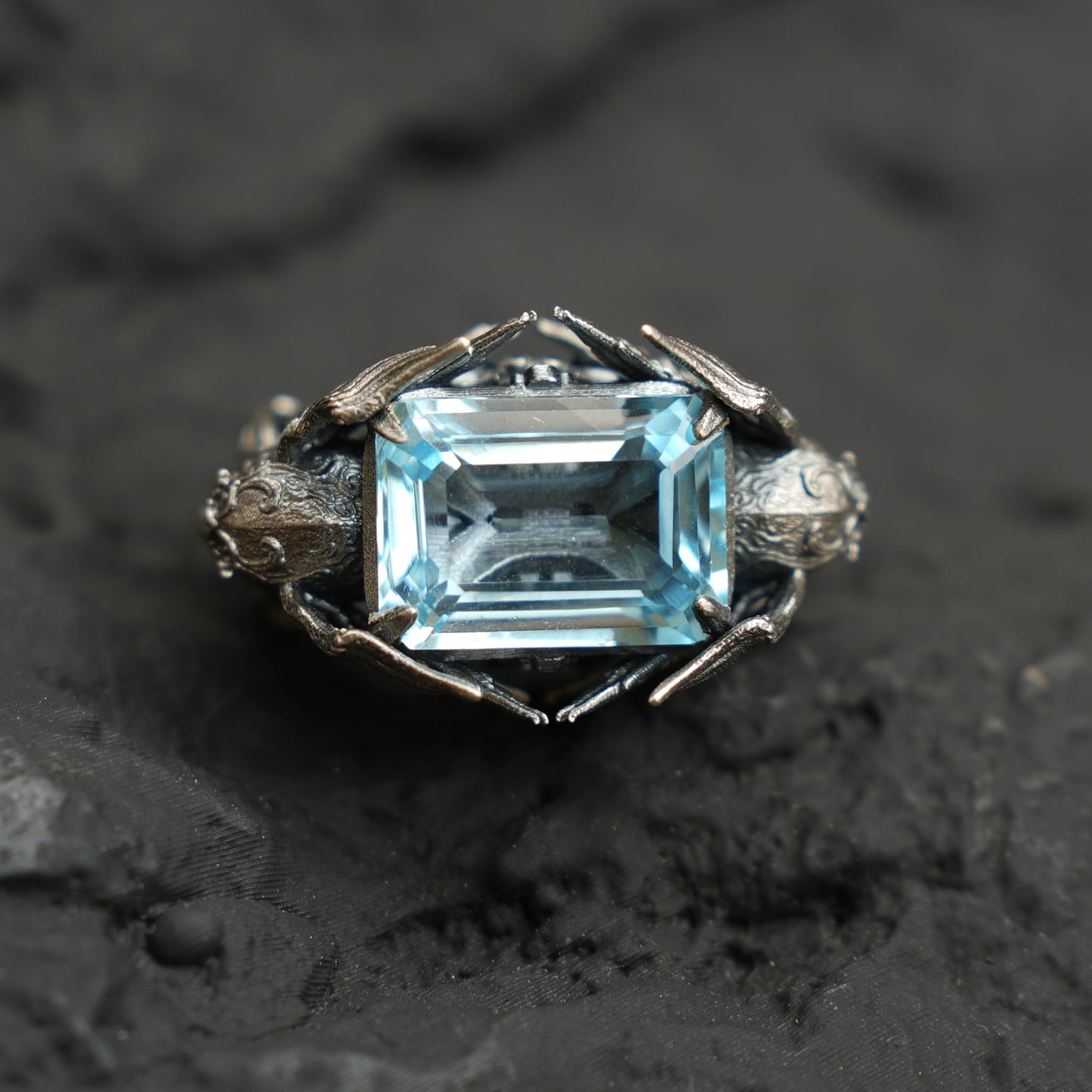 Valkyrie Ring in 925 Sterling Silver with Blue Topaz | Handmade Norse Goddess Jewelry