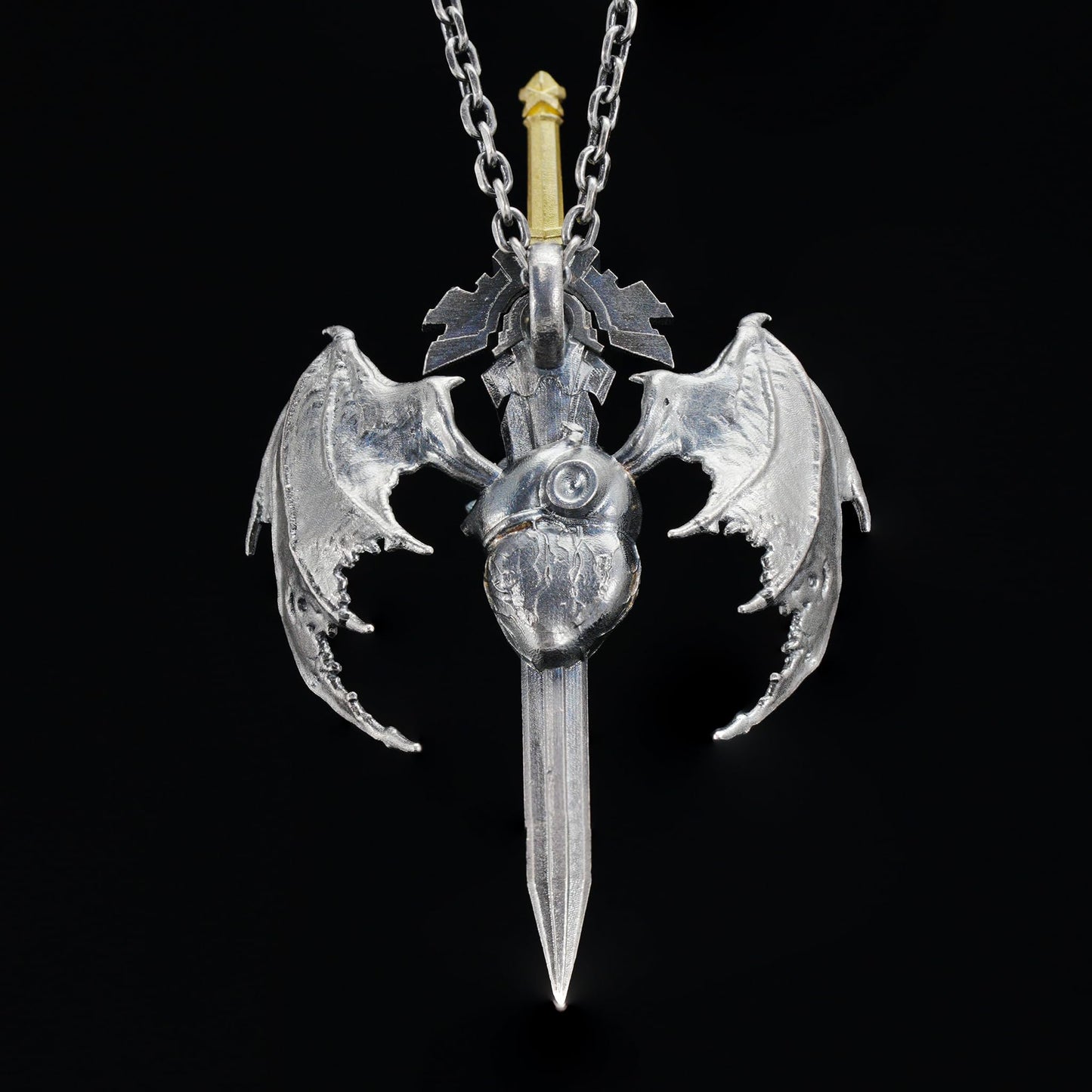 Guardian Heartblade Necklace in 925 Sterling Silver | Garnet Heart Pendant Symbolizing Vitality & Courage | Handmade Gothic Jewelry Gift