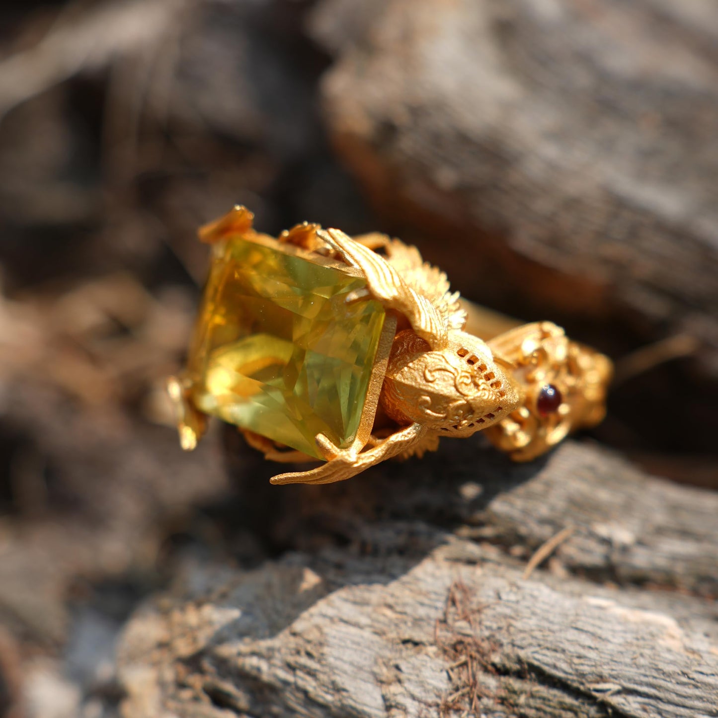 Valkyrie Oath Ring | Handmade Norse Goddess Gold Ring with Citrine & Ruby | Symbol of Courage, Strength & Loyalty | Nordic Myth Jewelry