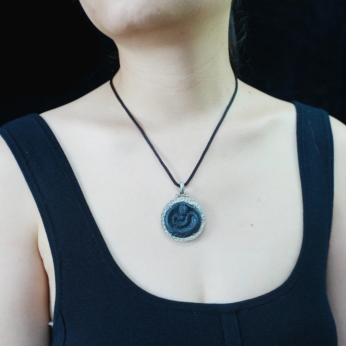 Mystic Black Jade Dragon Amulet Necklace | 925 Sterling Silver Totem Pendant | Taoist Spirit Guardian Talisman | Handmade Gothic Asian Jewelry