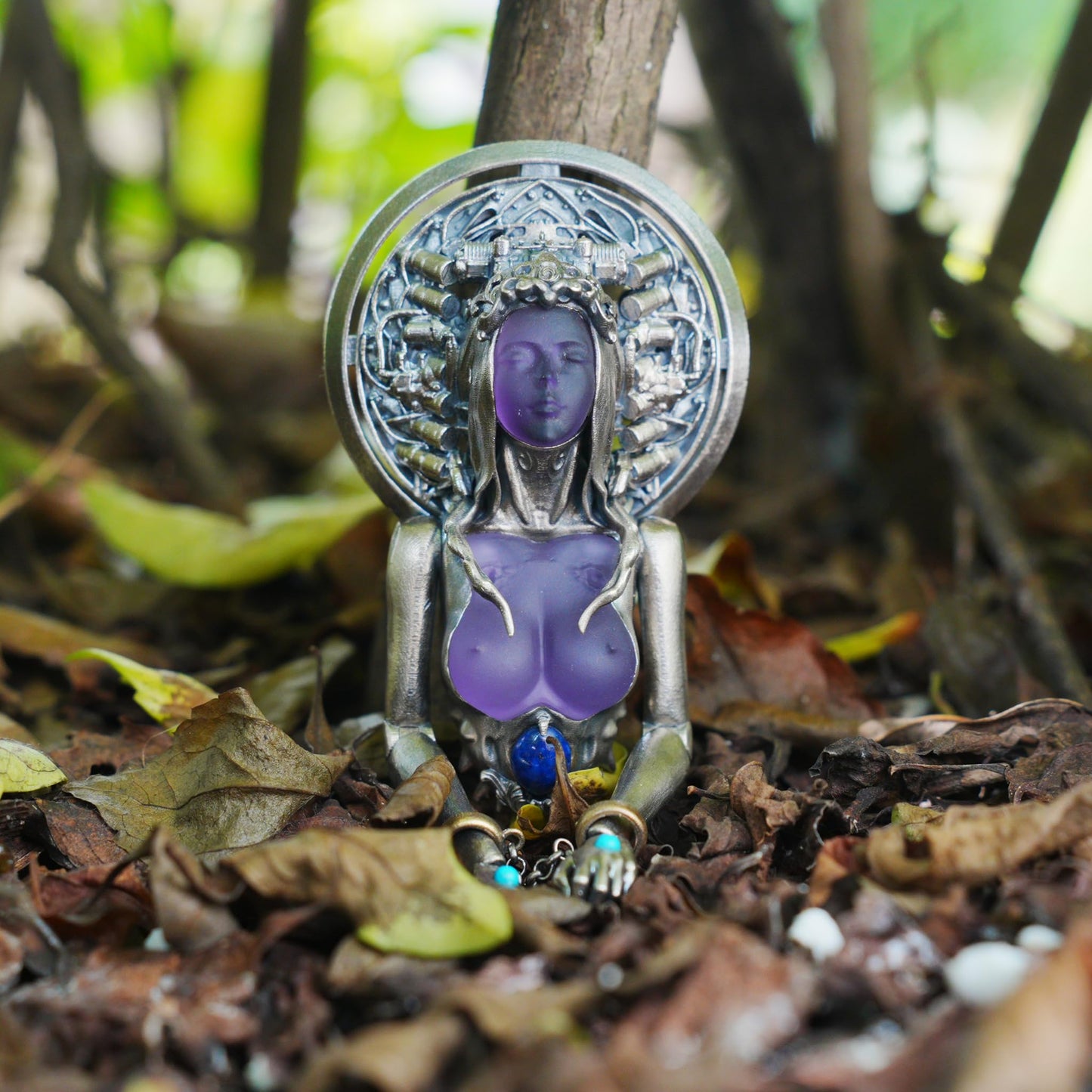 Cyber-Gothic Goddess Pendant | 925 Sterling Silver Necklace with Crystal or Amethyst | Feminist Power & Dark Fantasy Jewelry | Handmade Statement Gift