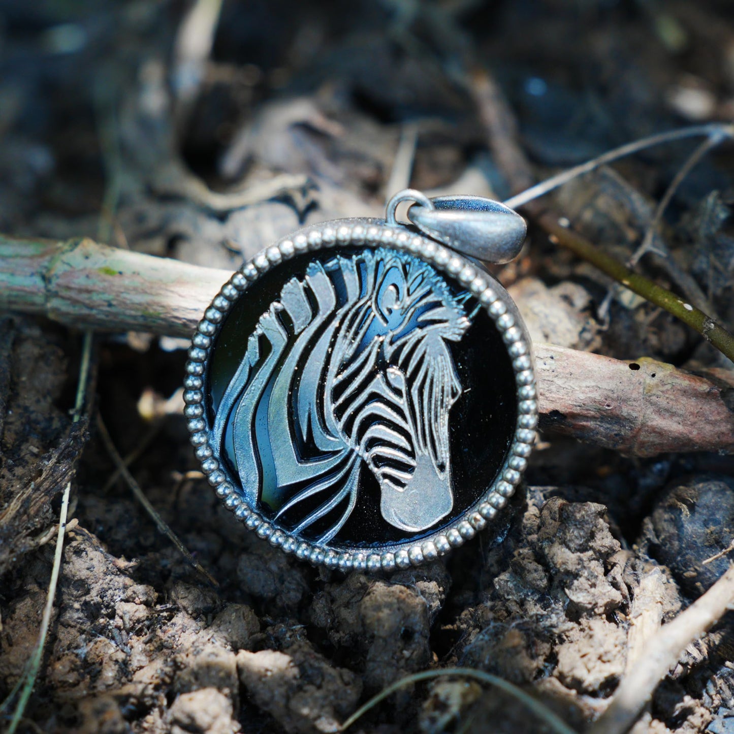 Wildlife Zebra Totem Necklace | 925 Sterling Silver Handcrafted Relief Medallion | Black-White Minimal Unisex Pendant | Double-Sided Design