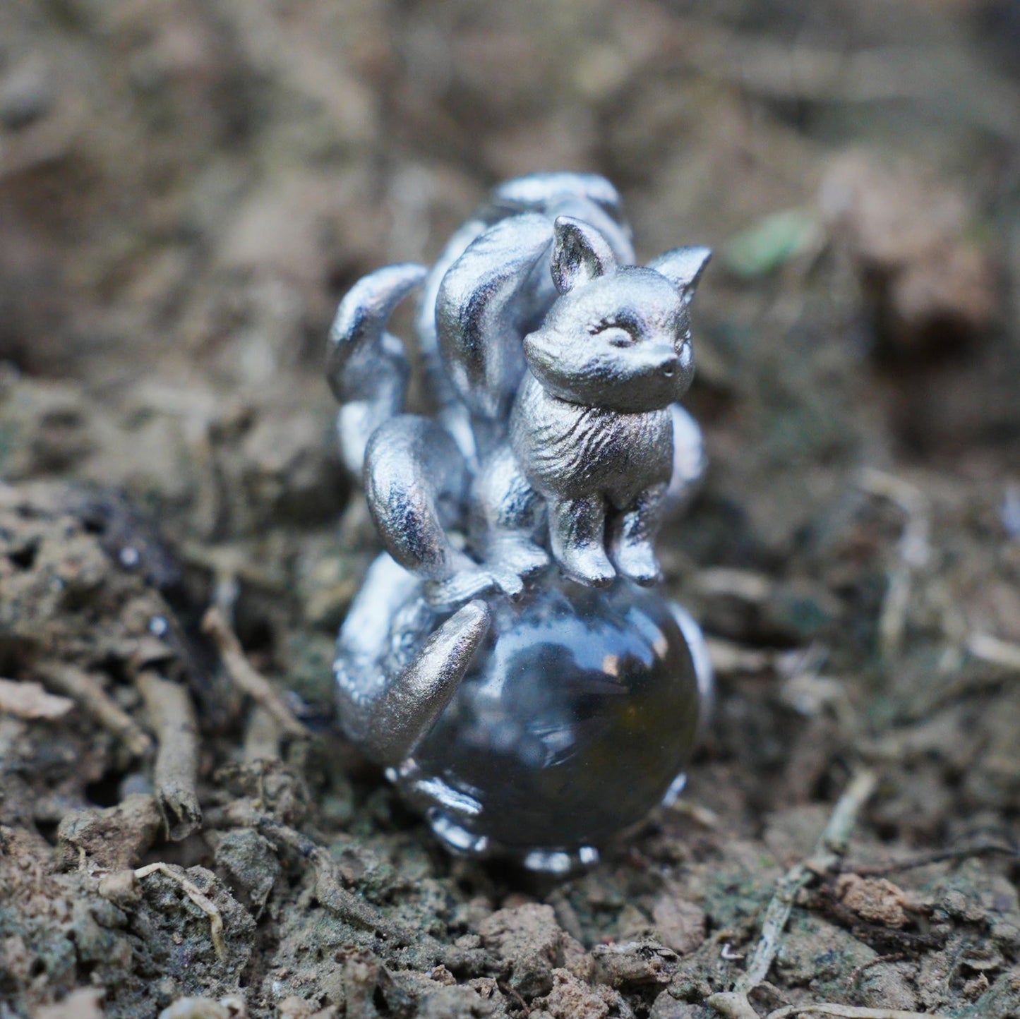 925 Sterling Silver Nine-Tailed Fox Pendant with Phantom Quartz | Handmade Spirit Amulet Necklace | Mythical Fantasy Jewelry Gift