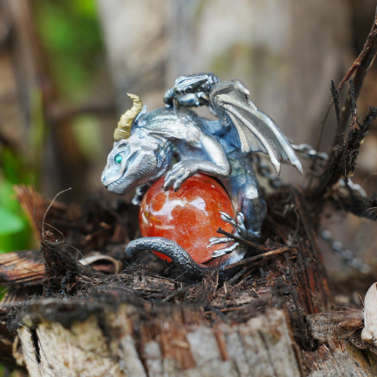 Dragon Pendant with Orange Crystal | Gothic Fantasy Necklace | Handmade Symbolic Talisman for Men & Women