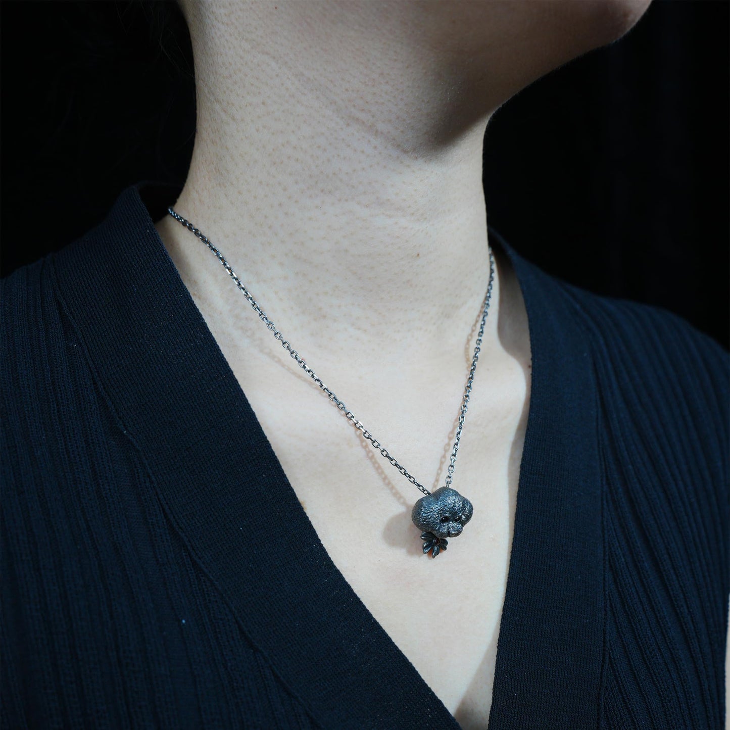 925 Sterling Silver Dog Pendant with Black Onyx & Red Zircon | Handmade Guardian Amulet Necklace | Fantasy Dreamkeeper Jewelry Gift