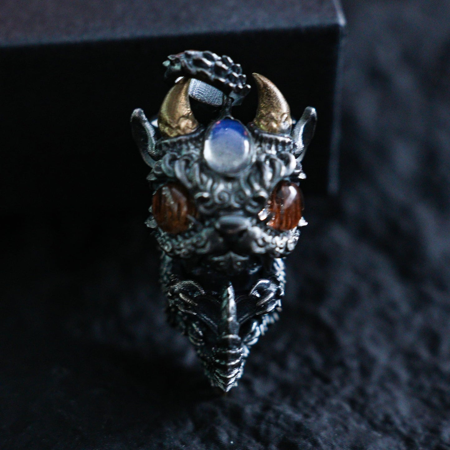 Sleeping Baby Dragon Pendant | Sterling Silver Mythical Creature Jewelry | Gold Rutilated Quartz Eye | Fantasy Amulet Gift for Protection