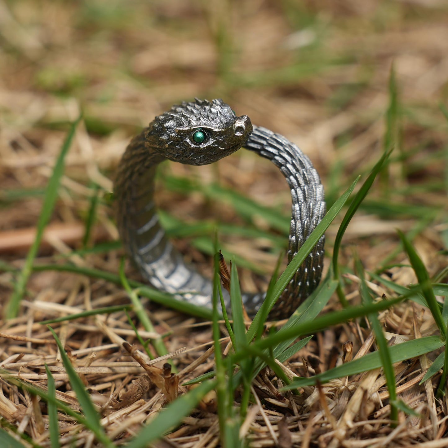 Mystic Snake Ring, Green Zircon, Dragon Scale Design, Handmade Fantasy Amulet Jewelry, For Collection & Gift