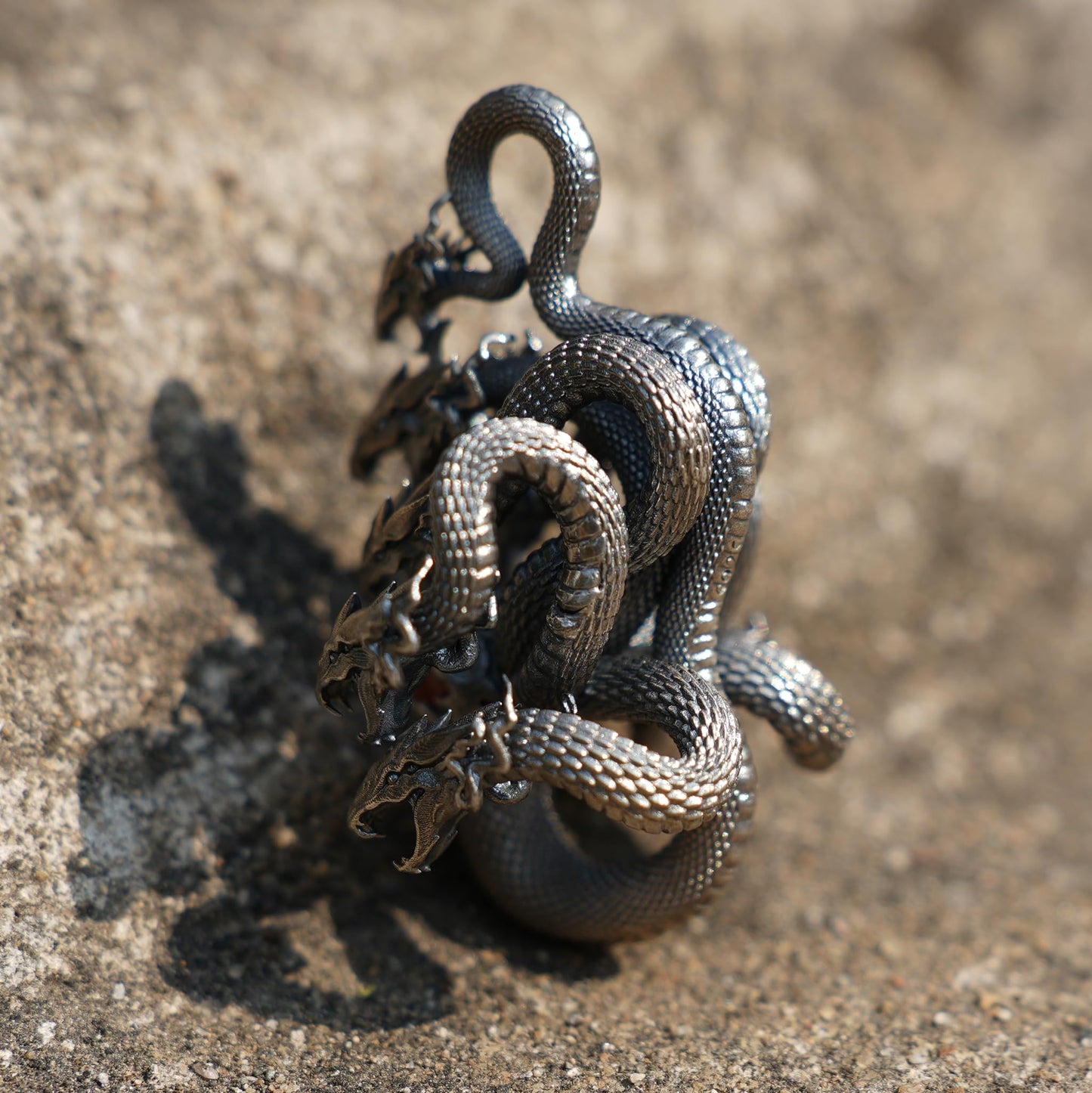 Eight-Headed Serpent Pendant | Handmade 925 Silver Mythical Jewelry | Yamata no Orochi Amulet with Golden Quartz | Japanese Power Symbol