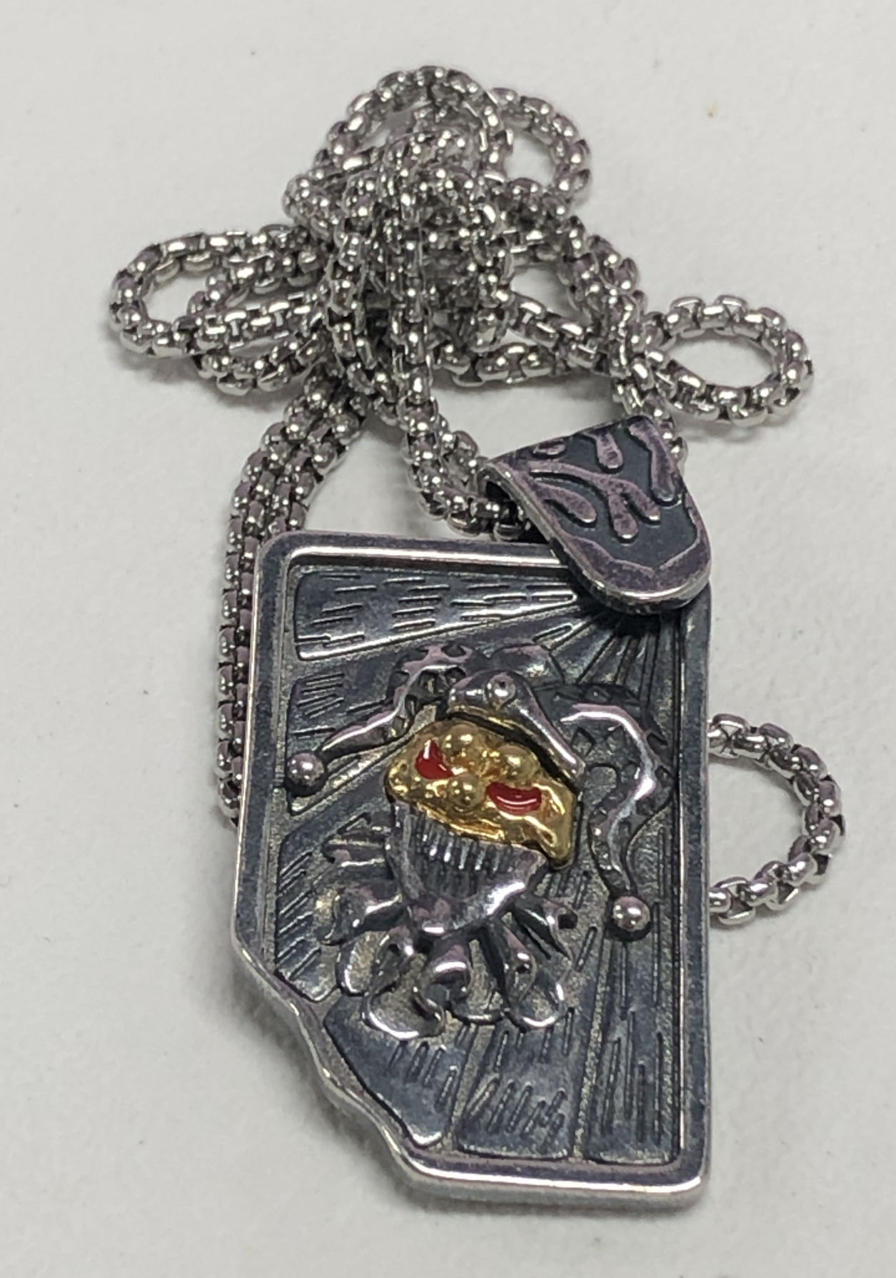 Jester Skull Pendant Necklace | Gothic Punk Zinc Alloy Jewelry with Gold and Red Accents | Dark Totem Accessory for Men and Women