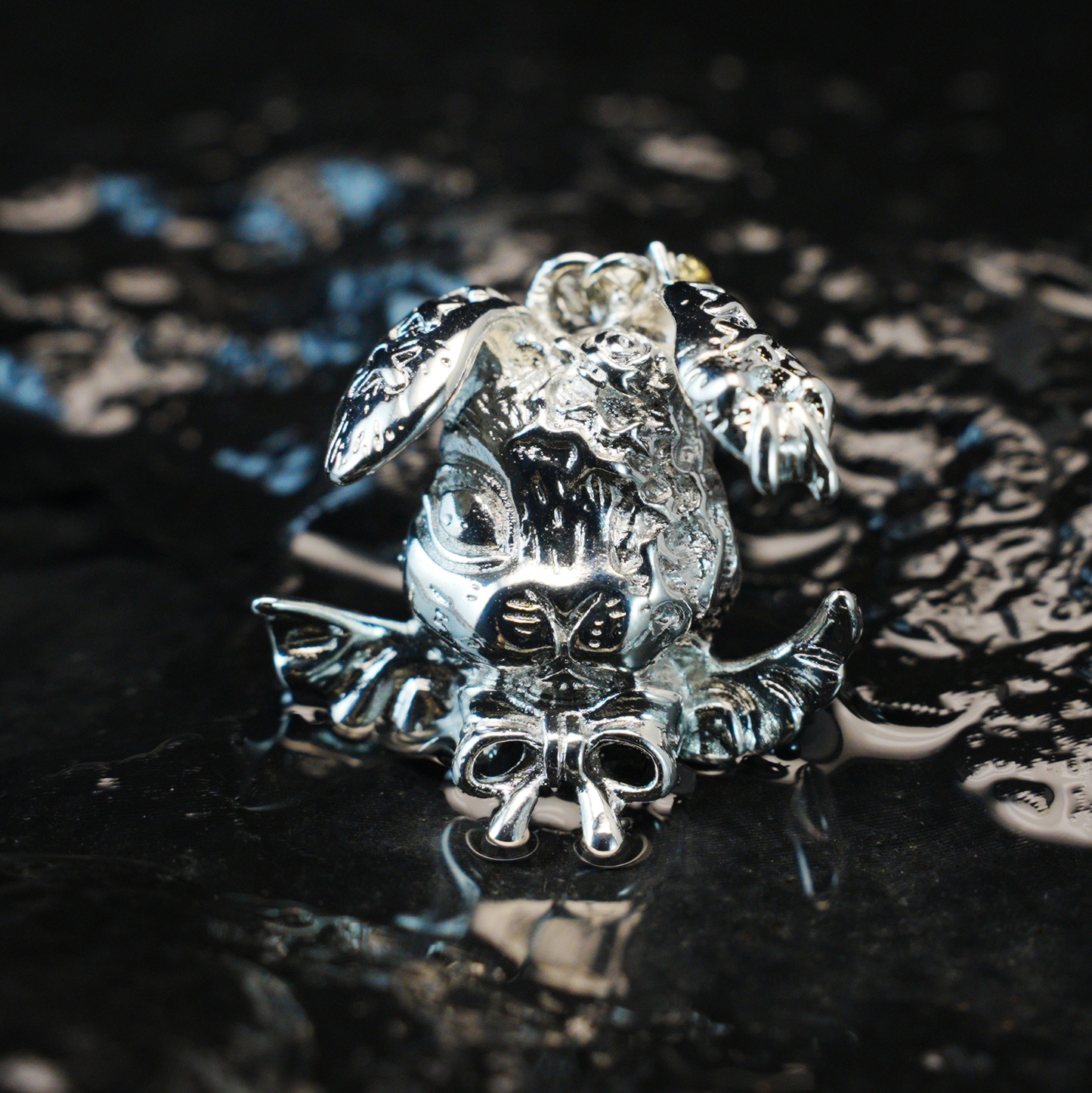 Gothic Winged Bunny Pendant, Fantasy Rabbit Necklace with Bow, Mythical Animal Jewelry