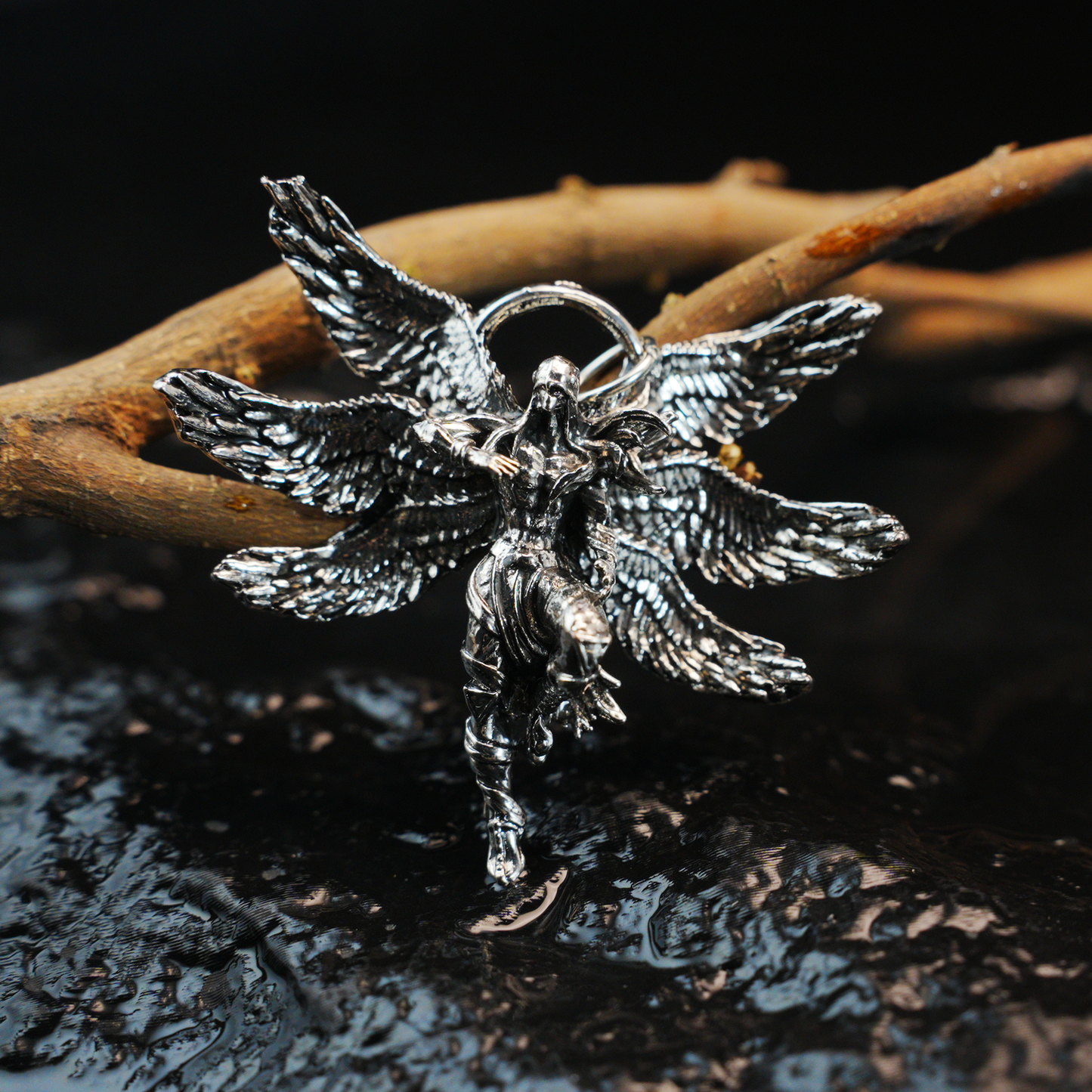 Sechsflügeliger Schutzengel-Anhänger, Gothic-Krieger-Halskette, Fantasy-Schmuck im religiösen Stil