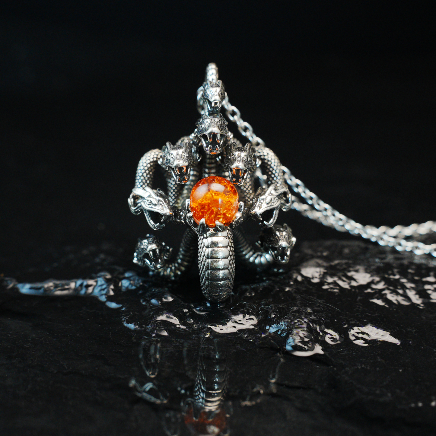 Yamata no Orochi Necklace, Japanese Myth Serpent Pendant, Gothic Fantasy Jewelry