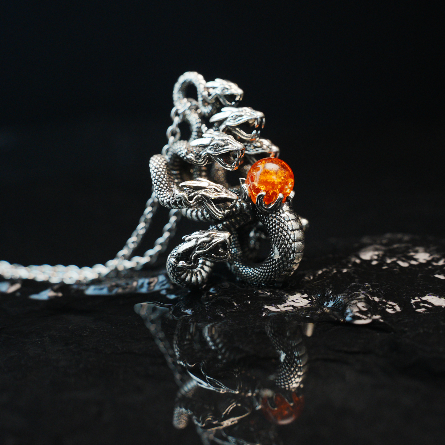 Yamata no Orochi Necklace, Japanese Myth Serpent Pendant, Gothic Fantasy Jewelry