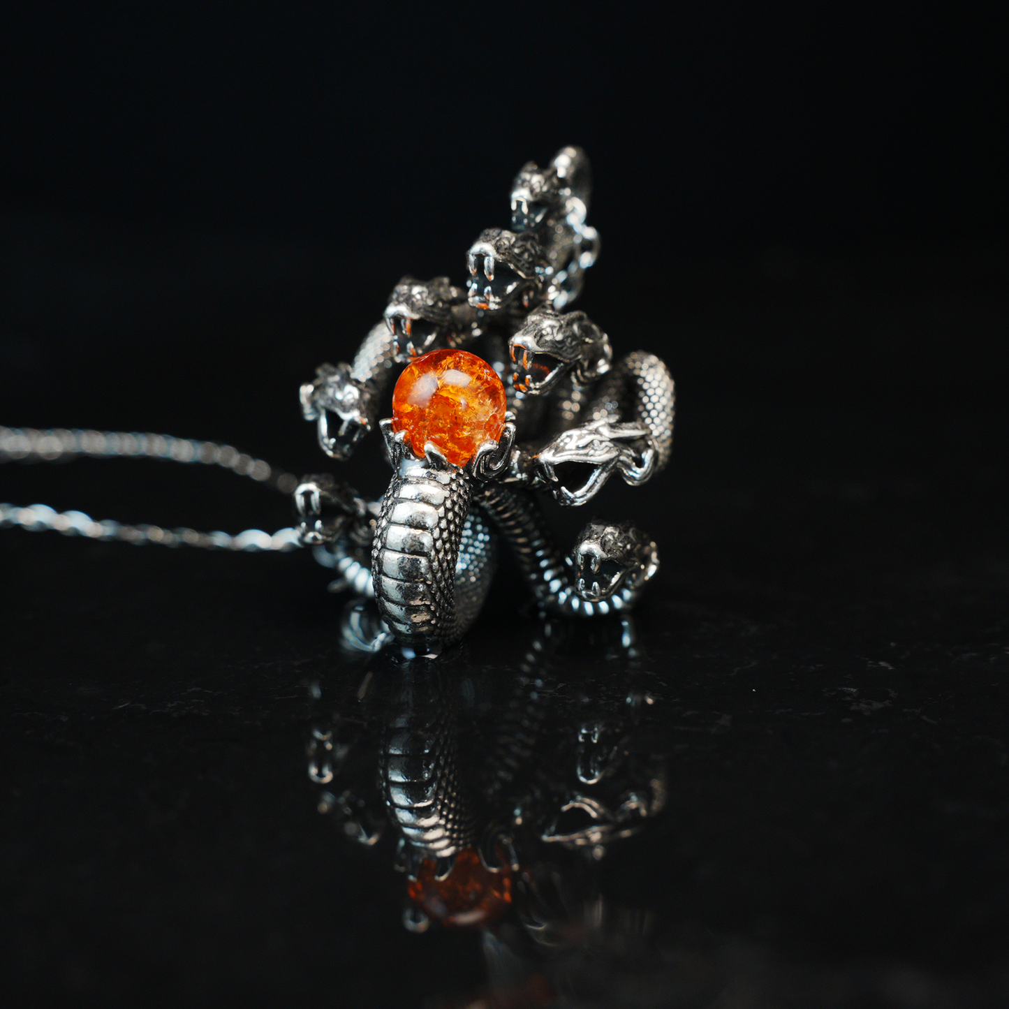 Yamata no Orochi Necklace, Japanese Myth Serpent Pendant, Gothic Fantasy Jewelry