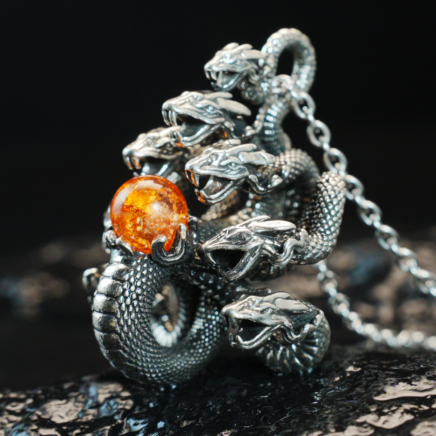 Yamata no Orochi Necklace, Japanese Myth Serpent Pendant, Gothic Fantasy Jewelry