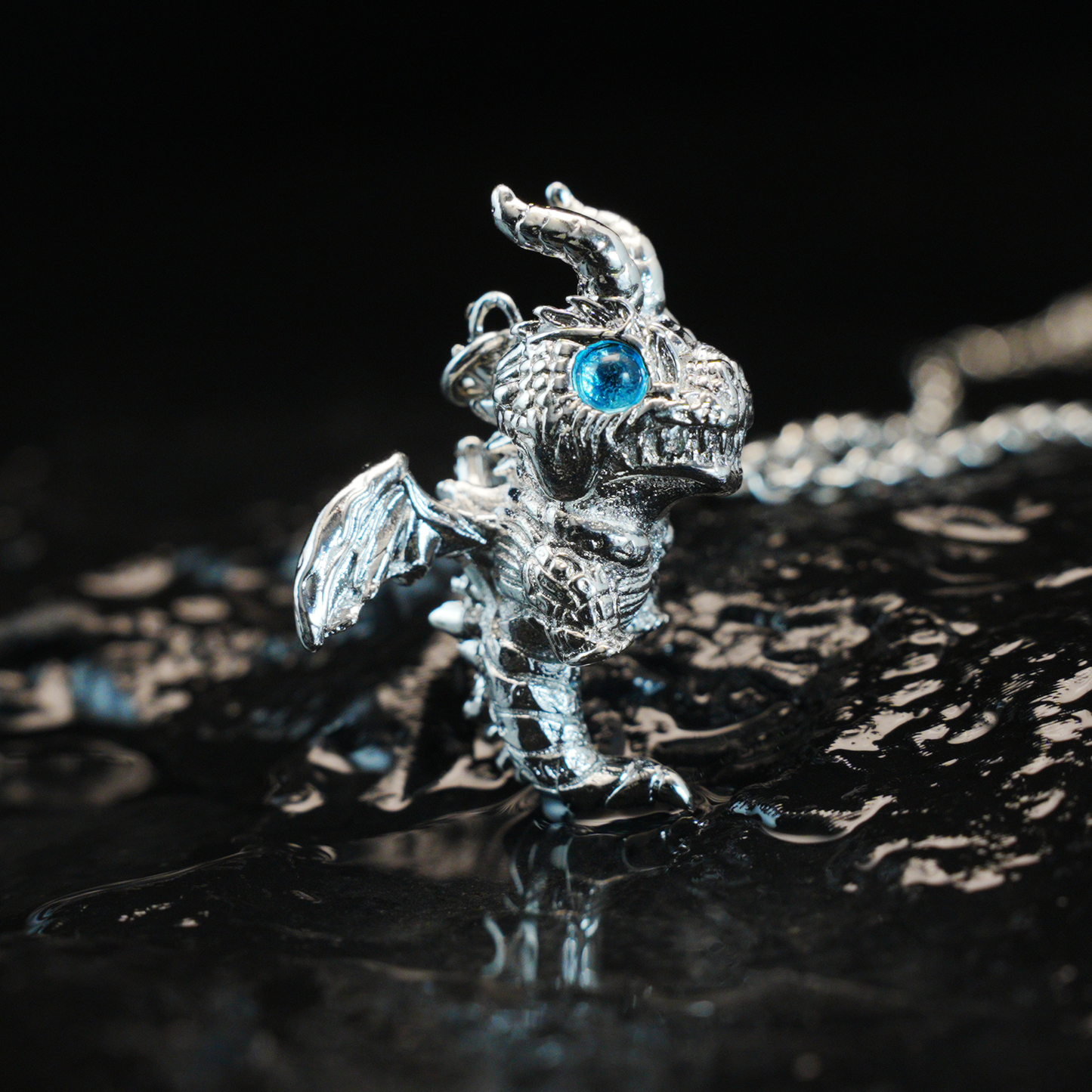 Blauäugiger Drache-Anhänger-Halskette, Gothic-Fantasie, Vintage-Legierung, Schmuck
