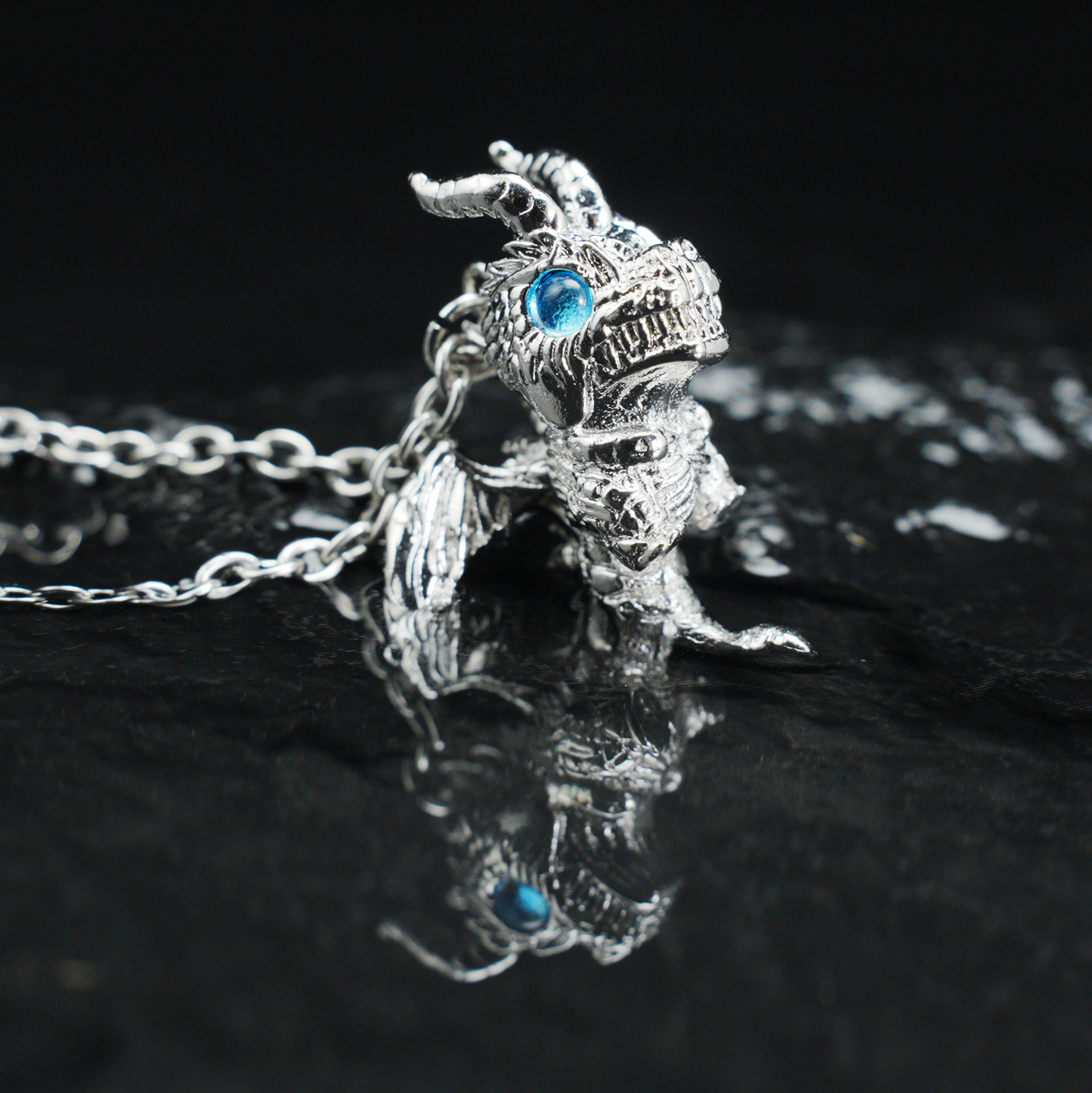 Blauäugiger Drache-Anhänger-Halskette, Gothic-Fantasie, Vintage-Legierung, Schmuck