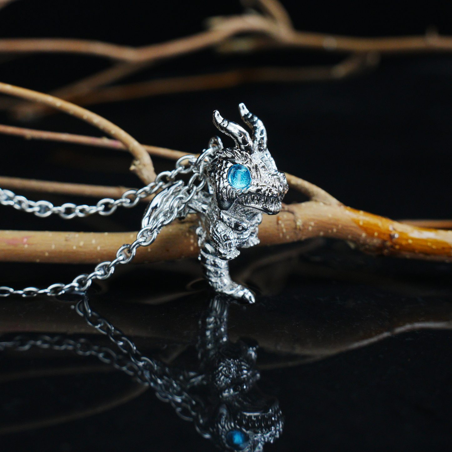 Blauäugiger Drache-Anhänger-Halskette, Gothic-Fantasie, Vintage-Legierung, Schmuck