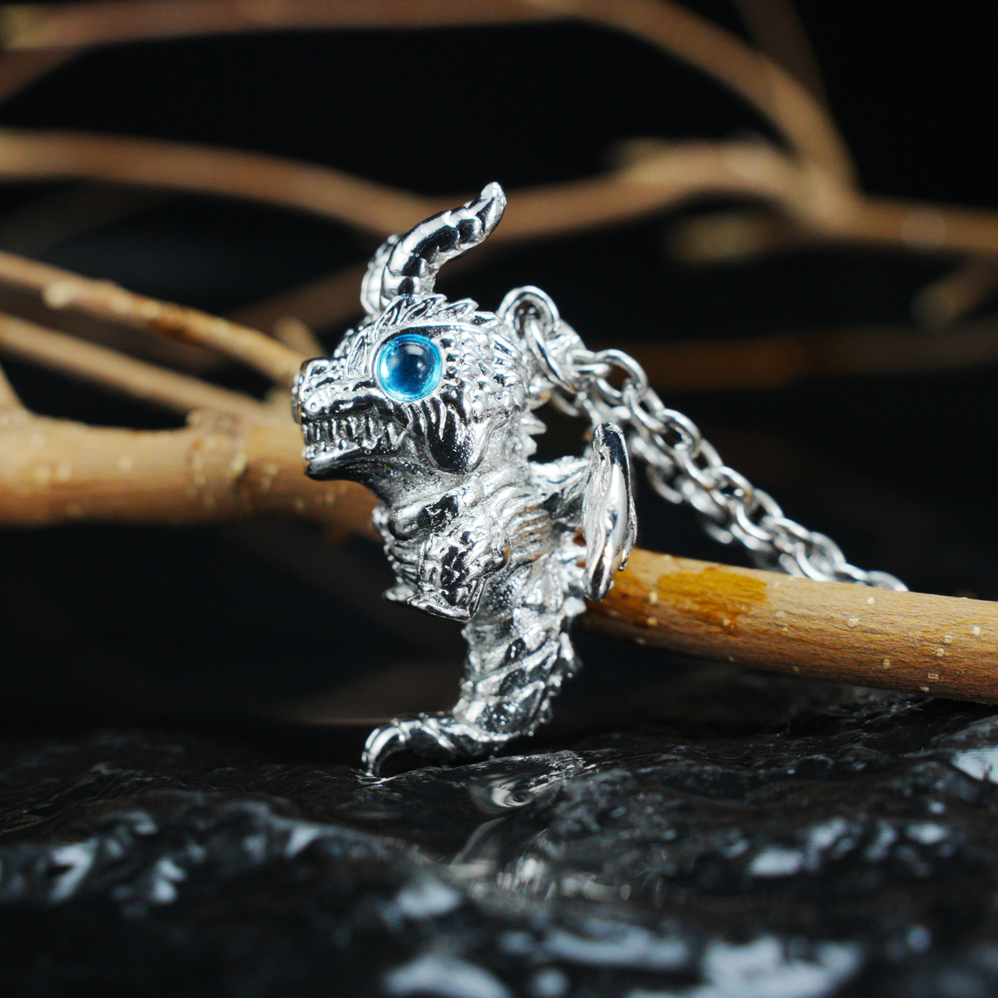 Blauäugiger Drache-Anhänger-Halskette, Gothic-Fantasie, Vintage-Legierung, Schmuck